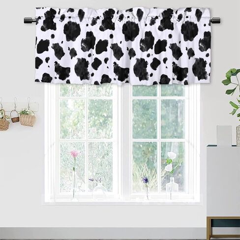 Farmhouse Cow Print Window Valances Rustic Black White Cattle Fur Spot Rod Pocket Decoration Window Valance Curtains 54x18inch（1Pcs） in Saudi Arabia