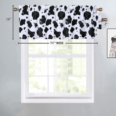 Farmhouse Cow Print Window Valances Rustic Black White Cattle Fur Spot Rod Pocket Decoration Window Valance Curtains 54x18inch（1Pcs） in Saudi Arabia