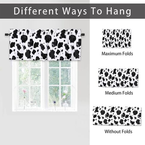 Farmhouse Cow Print Window Valances Rustic Black White Cattle Fur Spot Rod Pocket Decoration Window Valance Curtains 54x18inch（1Pcs） in Saudi Arabia