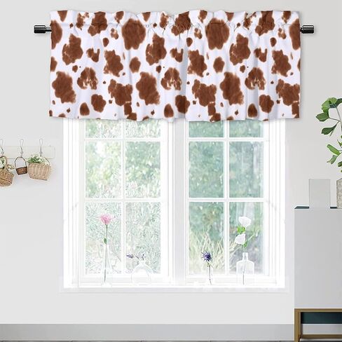 Farmhouse Cow Print Window Valances Rustic Black White Cattle Fur Spot Rod Pocket Decoration Window Valance Curtains 54x18inch（1Pcs） in Saudi Arabia