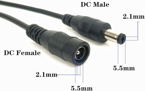 4 قطع سوداء بطول 3.3 قدم (1 متر) من كابلات تمديد DC للذكور والإناث، وكابلات توصيل 5.5 مم × 2.1 مم، وكابلات توصيل محول الطاقة DC، تستخدم لشرائط إضاءة LED، ومراقبة الكاميرا، إلخ in Saudi Arabia