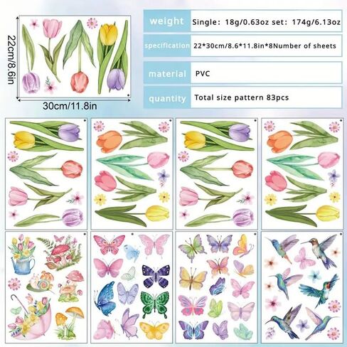 34PCS Window Clings Butterfly Mushroom Leaf Hummingbird for Glass Windows,Anti-Collision Window Decals to Save Birds Strike Prevention,Non Adhesive Prismatic, Rainbow Suncatcher Stickers in Saudi Arabia