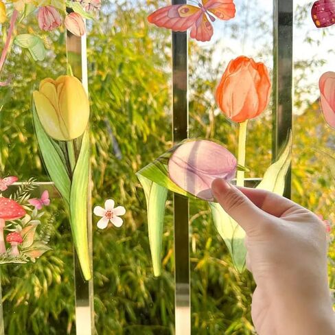 34PCS Window Clings Butterfly Mushroom Leaf Hummingbird for Glass Windows,Anti-Collision Window Decals to Save Birds Strike Prevention,Non Adhesive Prismatic, Rainbow Suncatcher Stickers in Saudi Arabia