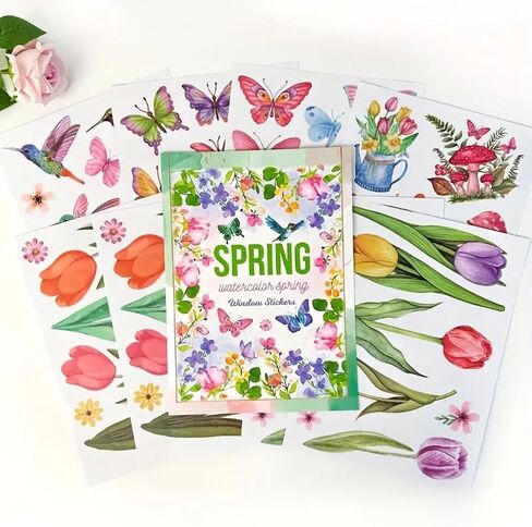 34PCS Window Clings Butterfly Mushroom Leaf Hummingbird for Glass Windows,Anti-Collision Window Decals to Save Birds Strike Prevention,Non Adhesive Prismatic, Rainbow Suncatcher Stickers in Saudi Arabia