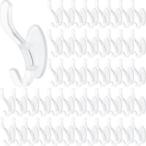 Queekay Clear Adhesive Wall Hooks Transparent Double Holder Hooks for Hanging Christmas Window Bath Bedroom Kitchen Door Acrylic Plastic Non Marking Sticker Hanger (24 Pieces) in Kuwait