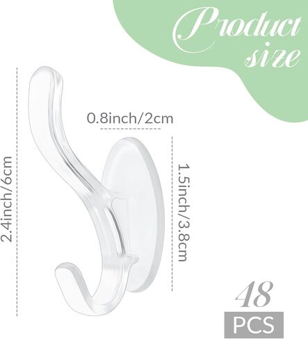 Queekay Clear Adhesive Wall Hooks Transparent Double Holder Hooks for Hanging Christmas Window Bath Bedroom Kitchen Door Acrylic Plastic Non Marking Sticker Hanger (24 Pieces) in Kuwait