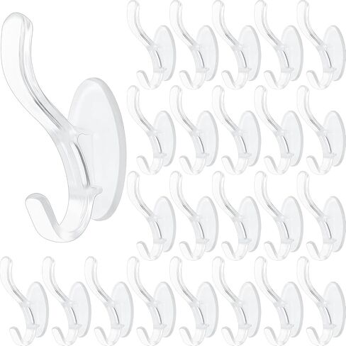 Queekay Clear Adhesive Wall Hooks Transparent Double Holder Hooks for Hanging Christmas Window Bath Bedroom Kitchen Door Acrylic Plastic Non Marking Sticker Hanger (24 Pieces) in Saudi Arabia