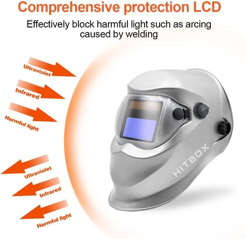 خوذة لحام من هيتبوكس تعمل بالطاقة الشمسية، غطاء تعتيم تلقائي مع نطاق ظل قابل للتعديل لقناع لحام البلازما TIG MIG ARC (فضي) in Kuwait