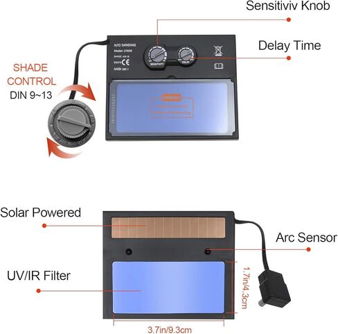 خوذة لحام من هيتبوكس تعمل بالطاقة الشمسية، غطاء تعتيم تلقائي مع نطاق ظل قابل للتعديل لقناع لحام البلازما TIG MIG ARC (فضي) in Kuwait