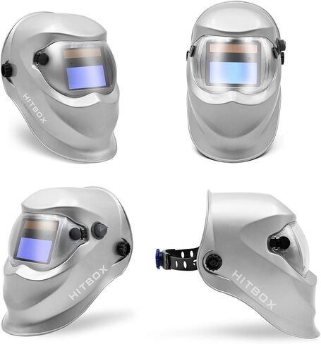 خوذة لحام من هيتبوكس تعمل بالطاقة الشمسية، غطاء تعتيم تلقائي مع نطاق ظل قابل للتعديل لقناع لحام البلازما TIG MIG ARC (فضي) in Kuwait