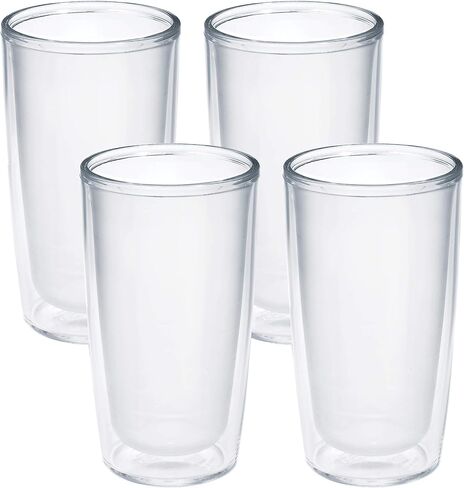 سطح الطاولة Tervis Crystal Clear مصنوع في الولايات المتحدة الأمريكية، كوب سفر معزول بجدار مزدوج يحافظ على المشروبات باردة وساخنة، 16oz - 4pk، كلاسيكي in Kuwait
