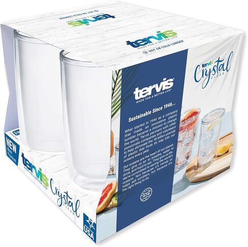 سطح الطاولة Tervis Crystal Clear مصنوع في الولايات المتحدة الأمريكية، كوب سفر معزول بجدار مزدوج يحافظ على المشروبات باردة وساخنة، 16oz - 4pk، كلاسيكي in Kuwait