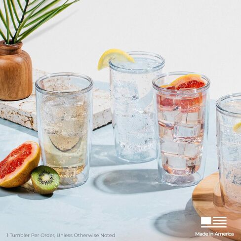 سطح الطاولة Tervis Crystal Clear مصنوع في الولايات المتحدة الأمريكية، كوب سفر معزول بجدار مزدوج يحافظ على المشروبات باردة وساخنة، 16oz - 4pk، كلاسيكي in Kuwait