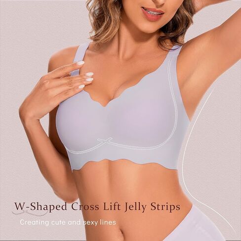 حمالات صدر لاسلكية مموجة للنساء، حمالات صدر مريحة بدون أسلاك مع دعم بدون خياطة برقبة على شكل حرف V للسيدات، حمالات صدر مريحة - أرجواني، مقاس XL in Kuwait