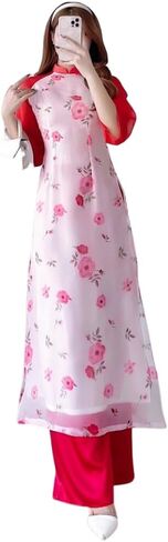 مجموعة زهرة الشيفون آو داي| الفيتنامية الحديثة المعدة مسبقًا آو داي | المرأة آو داي مع السراويل | السنة القمرية الجديدة in Kuwait