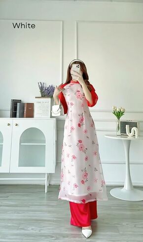 مجموعة زهرة الشيفون آو داي| الفيتنامية الحديثة المعدة مسبقًا آو داي | المرأة آو داي مع السراويل | السنة القمرية الجديدة in Kuwait