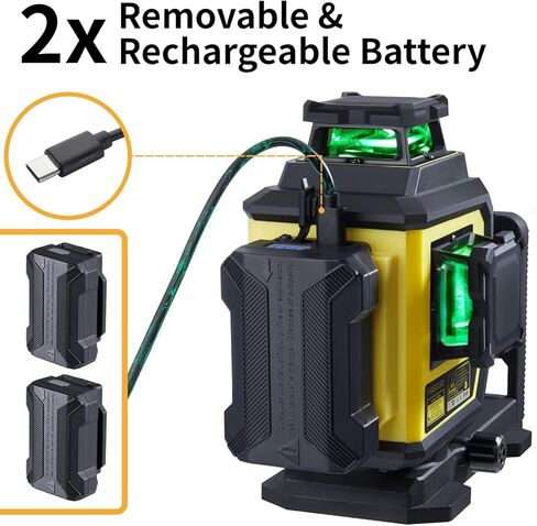 Firecore Laser Level 3 X 360 Self Leveling، أداة ليزر لمحاذاة الخطوط المتقاطعة للشعاع الأخضر مع 3 إعدادات سطوع، تصنيف IP54، بطاريتان قابلتان لإعادة الشحن ودعامة مدمجة (F95T-XG) in Kuwait