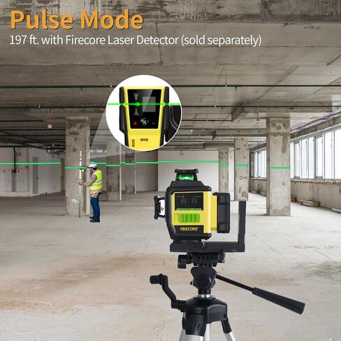 Firecore Laser Level 3 X 360 Self Leveling، أداة ليزر لمحاذاة الخطوط المتقاطعة للشعاع الأخضر مع 3 إعدادات سطوع، تصنيف IP54، بطاريتان قابلتان لإعادة الشحن ودعامة مدمجة (F95T-XG) in Kuwait