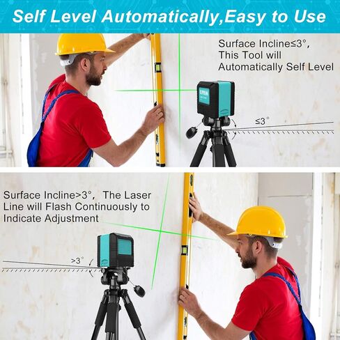 Kiprim Laser Level Self-Leveling Green Beam Horizontal and Vertical Cross-Line Laser for Construction,Picture Hanging,Wall Writing Painting,Home Renovation,Floor Tile, Carrying Pouch, Battery Included in Saudi Arabia