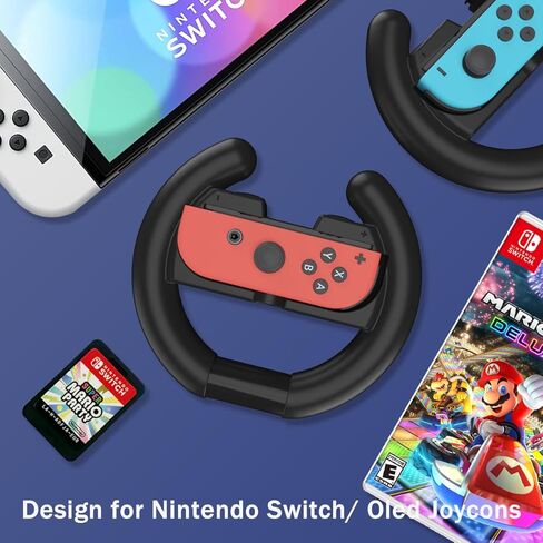 عجلة قيادة سويتش لجهاز تحكم نينتندو سويتش جوي كون، قطعتان من قبضة عجلة السباق سويتش مناسبة ماريو كارت 8 ديلوكس لجهاز سويتش أوليد جوي كون، ملحقات ألعاب سباقات التبديل in Kuwait