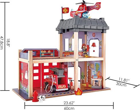 Hape Fire Station Playset| Wooden Dollhouse Kid’s Toy, Stimulates Key Motor Skills And Promotes Team Play (E3023) Multicolor, L: 23.6, W: 11.8, H: 18.8 inch in Saudi Arabia