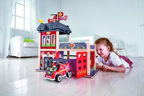 Hape Fire Station Playset| Wooden Dollhouse Kid’s Toy, Stimulates Key Motor Skills And Promotes Team Play (E3023) Multicolor, L: 23.6, W: 11.8, H: 18.8 inch in Saudi Arabia