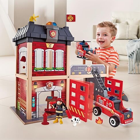 Hape Fire Station Playset| Wooden Dollhouse Kid’s Toy, Stimulates Key Motor Skills And Promotes Team Play (E3023) Multicolor, L: 23.6, W: 11.8, H: 18.8 inch in Saudi Arabia
