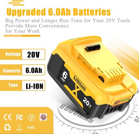 Bonadget 2Pack 6.0Ah Battery Replecement for Dewalt 20V MAX Battery Compatible with Dewalt 20V Battery DCB200 DCB205 DCB206 for 20Volt Dewalt Batteries MAX XR DCD DCF DCG Series Cordless Power Tools in Kuwait