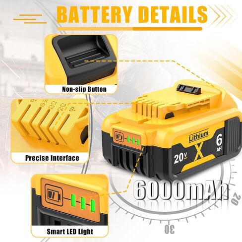 Bonadget 2Pack 6.0Ah Battery Replecement for Dewalt 20V MAX Battery Compatible with Dewalt 20V Battery DCB200 DCB205 DCB206 for 20Volt Dewalt Batteries MAX XR DCD DCF DCG Series Cordless Power Tools in Kuwait