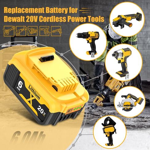 Bonadget 2Pack 6.0Ah Battery Replecement for Dewalt 20V MAX Battery Compatible with Dewalt 20V Battery DCB200 DCB205 DCB206 for 20Volt Dewalt Batteries MAX XR DCD DCF DCG Series Cordless Power Tools in Kuwait
