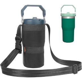 Desing Wish 20oz IceFlow Water Bottle Pouch for Stanley IceFlow Flip Straw Tumbler, Lycra Cloth Lightweight Foldable Water Bottle Holder with Strap for Walking, Hiking, Fitness, Travel - Black