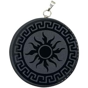 1.9 Obsidian round pendant engraced Necklace scrying, disk, polished, Black round mirror, handmade, Sun, Healing Crystal, Obsidian stone Pendant, Amulet Pendant, Spiritual Necklace, 1.9 in diameter