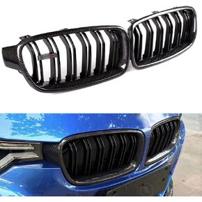 SNA Real Carbon Fiber Grill Fitment For 2012-2018 3 Series F30 F31 Gloss Black Grille 2-pc Set
