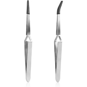 Craft Tweezers, Reverse Stainless Steel Cross Locking Tweezers Reverse Action Tweezers Straight & Bend Curved Pointed Rubber Tips Cross Lock Soldering Tweezers for Crafting Jewelry Electronics