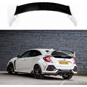 NINTE Spoiler for 2016-2021 Honda Civic 5Dr Hatchback, ABS Painted Gloss Black and White Type-R Style Rear Trunk Splitter Wing