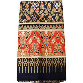 Thick Bold Batik Cotton Fabric in Traditional Thai Print, Black Red