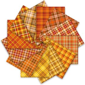 Whaline 12Pcs Fall Cotton Fabric Bundles 18 x 22 Inch Autumn Buffalo Plaid Fat Quarters Plaid Quilting Patchwork Squares Sewing Fabrics for Harvest Thanksgiving DIY Handmade Craft Home Party Decor