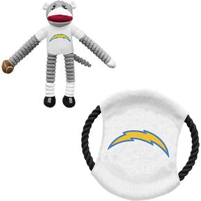 Littlearth Unisex-Adult NFL Los Angeles Chargers Sock Monkey and Flying Disc Pet Toy Combo Set, Team Color, One Size
