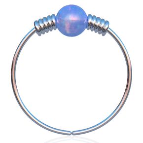 Tiny Black Nose Ring - 2 mm Blue Opal piercing Nose Hoop - 24 gauge 7mm very Thin Nose Piercings Rings - Blue opal piercing