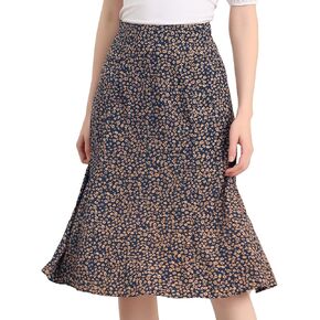 Allegra K Floral Skirt for Women's Elastic Waist A-Line Midi Skirts