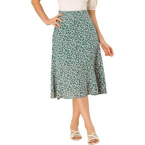 Allegra K Floral Skirt for Women's Elastic Waist A-Line Midi Skirts