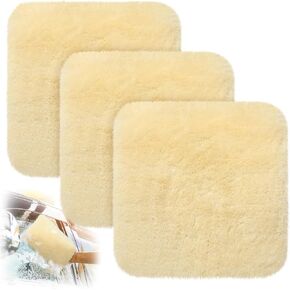 3 Pcs Wool Car Wash Pad Wash Mitts Plush Synthetic Polish Pads for Car Washing Detailing Scratch Free Car Care Kit,10x10 Inch