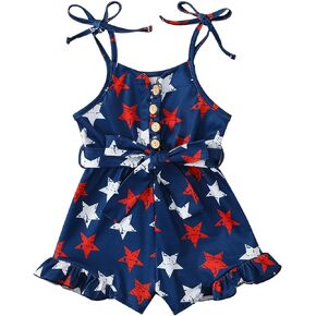 Baby Girl 4th Of July Outfits Stars Flag Ice cream Print Romper Jumpsuit Oveall Toddler Girls Summer Clothes 0-5T