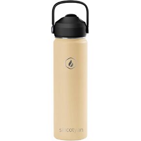 22 OZ Insulated Water Bottle with Straw,Sports Water Bottle Stainless Steel Wide Mouth Bottle for Home,Gym,Travel Outdoor,Beige