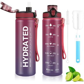 24oz/700ml Tritan™ Water Bottle, Large Spout for Chug/Removable Straw for Sip, Anti-Scratch Time Marker for Motivational Hydration, Drop-Resistant/BPA-free