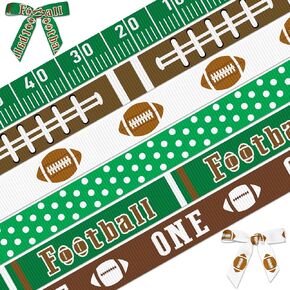 Glodecart 6 Rolls Football Ribbon for Wrapping Gifts, Football Theme Ribbon for Gift Wrapping Home Decorations DIY 3/8" X 18 Yards, Grosgrain Sports-themed Ribbon for Party Supplies Favors