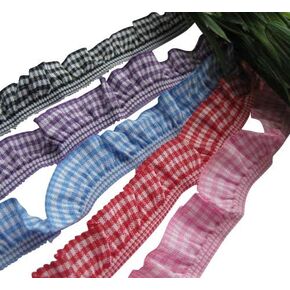 Chenkou Craft 10 Yards 3/4" Gingham Elastic Trim Ruffle Ribbons Trimming Lots (Multi-color)