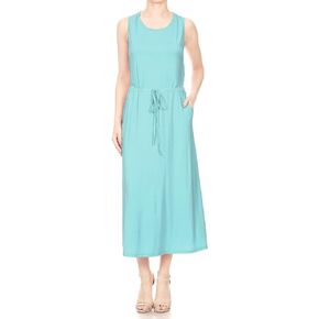 Anna-Kaci Womens Sexy Sleeveless Round Neck Elastic Drawstring Tank Maxi Dress with Pockets