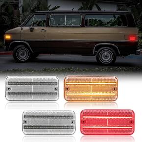 4PCS Amber+Red LED Side Marker Light Lamp Compatible with 1985-1995 G10 G20 G30 G1500 G2500 G350 / P2500 P3500 Base / P3500 Value Van / P20 P30 Step Van, Front & Rear Side Marker Lights