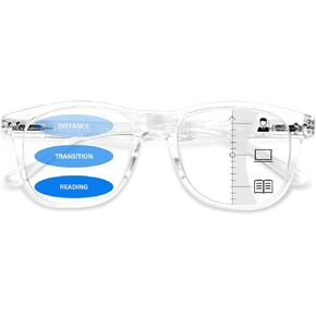 FONHCOO Progressive Multifocal Reading Glasses for Women Men, Anti Blue Light Computer Readers with Spring Hinges